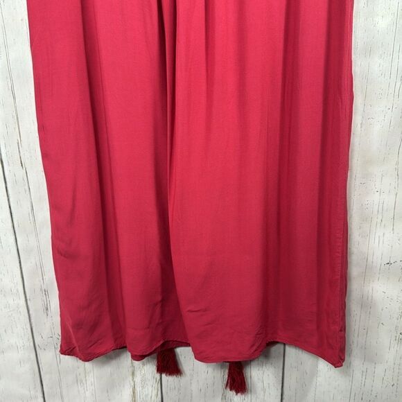 Lulus Embroidered Boho Lace Up Tassel Red Summer Beachy Tunic Mini Dress - Picture 15 of 16